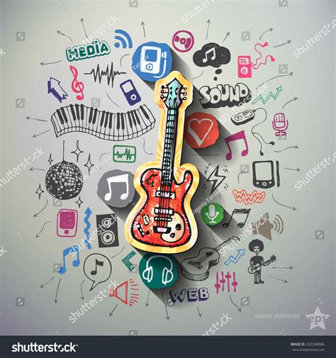 Music Collage Icons Background Vector Illustration Stock Vector