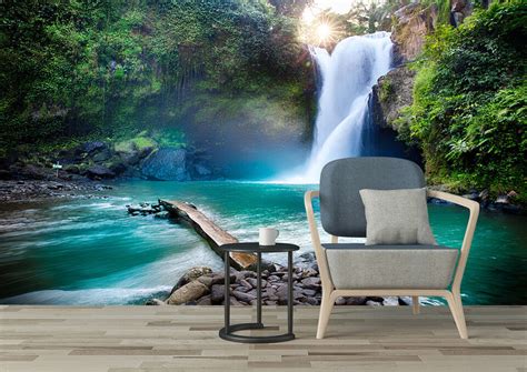 3d Waterfall In Tropical Jungle Self Adhesive Living Room Wallpaper Wall Murals Ebay