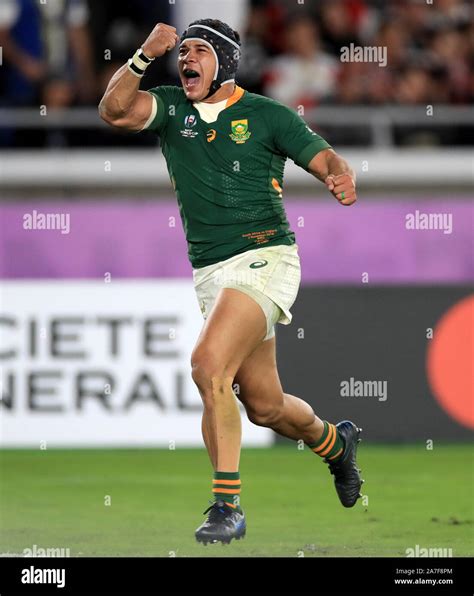 South Africa's Cheslin Kolbe celebrates scoring his sides second try ...