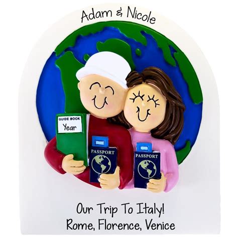 Personalized Couple Traveling To Italy Ornament Brunette Female