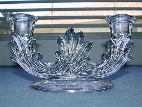 Fosteria Glass Candlestick Holders Art Nouveau Pair Glass Fostoria Baroque Double Lite