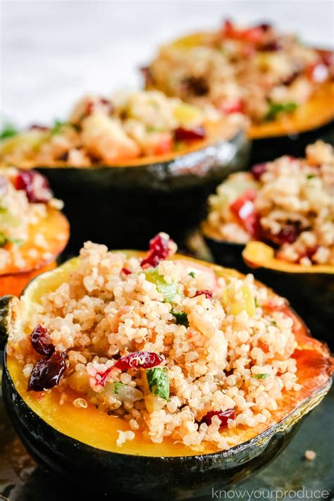 Stuffed Acorn Squash With Quinoa Cranberry Stuffing Know Your Produce