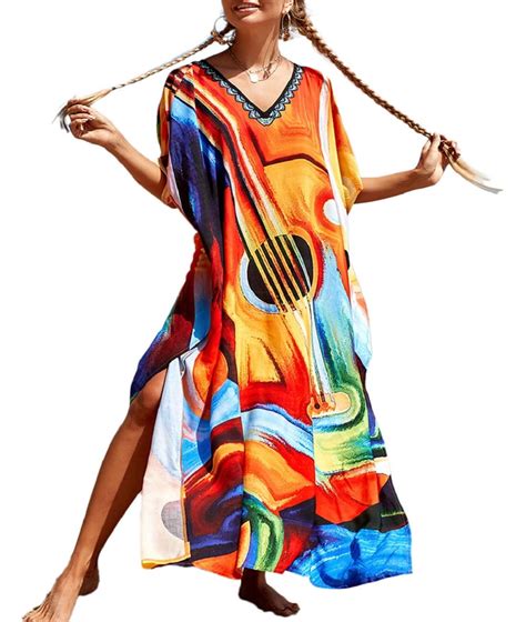 Bsubseach Bathing Suit Cover Up Colorful Caftan Beach Dress For Women Long Swimsuit Bikini Cover