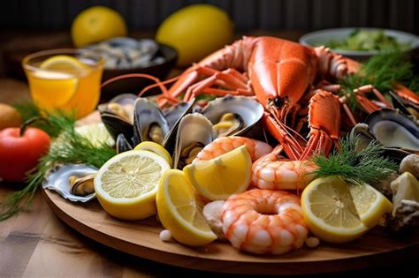 Premium Ai Image Fresh Seafood Platter With Shrimp Mussels And