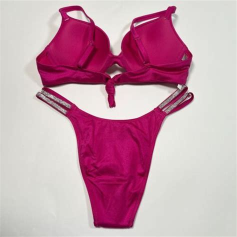 Victoria Secret A Xs Very Sexy Push Up Bikini Top Set Shine Strap Berry Blush Ebay