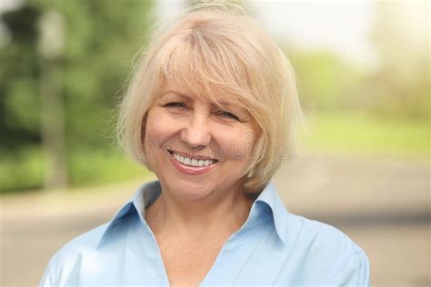Portrait Of Beautiful Mature Woman Outdoors Stock Image Image Of