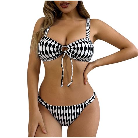 Wxlwzywl Women S Floral Print Bandeau Bikini Set High Cut Strapless Knot Front Swimsuit Sexy