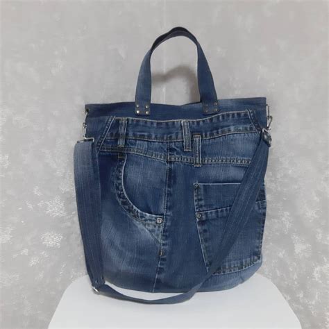 Bolso Tote Denim Bolso Grande Jean Unisex Bolso Casual De Etsy