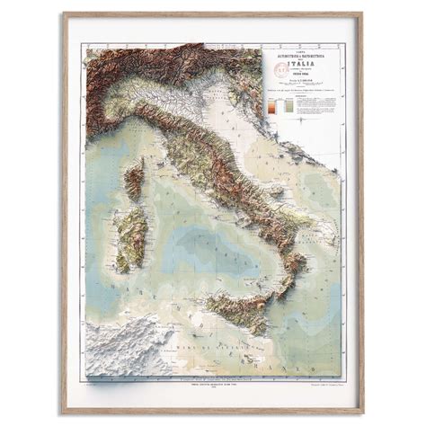 Italy, Topographic map - 1888, 2D fine art printed shaded relief map