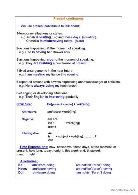 Present continuous: English ESL worksheets pdf & doc