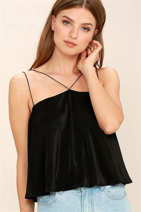 Sexy Black Crop Top Pleated Crop Top Strappy Crop Top 42 00 Lulus