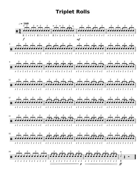 Triplet Rolls Sheet Music For Snare Drum Solo