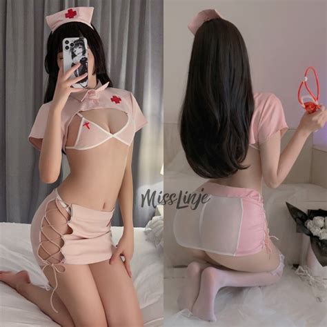 Jual Baju Dinas Lingerie Kostum Cosplay Perawat Suster Nurse Sexy Pink