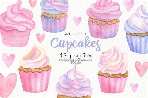 Watercolor Cupcakes Clipart Png Files