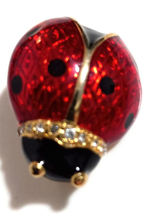 Ladybug Red Enamel Rhinestone Insect Brooch Pin EBay