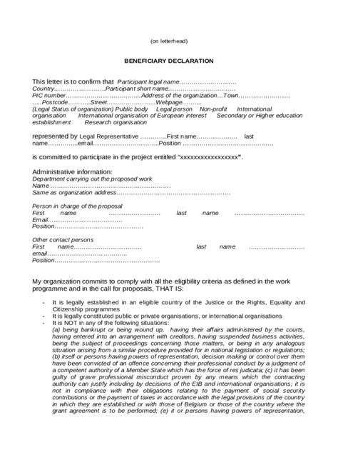 Beneficiary Declaration Doc Template Pdffiller