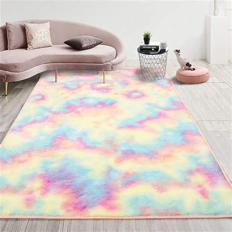 Goideal Soft Fluffy Rainbow Area Rug For Teen Girls Bedroom 5x8 Feet