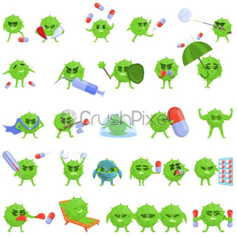 Antibiotic Resistance Icons Set Cartoon Style Stock Vector