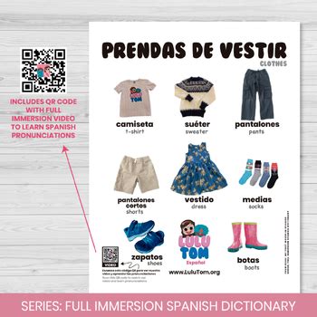 Free Poster Clothes In SPANISH Prendas De Vestir TPT