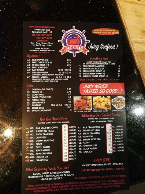 Menu At Juicy Seafood Restaurant Springfield