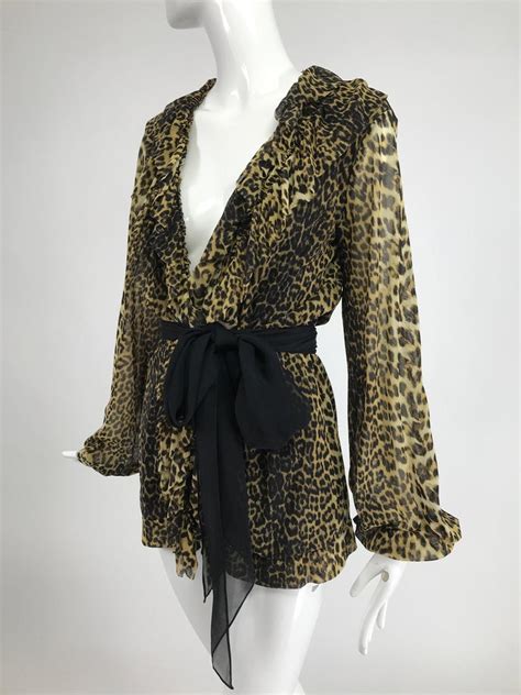 Jean Paul Gaultier Soleil Leopard Print Mesh Ruffle Trim Leopard Print