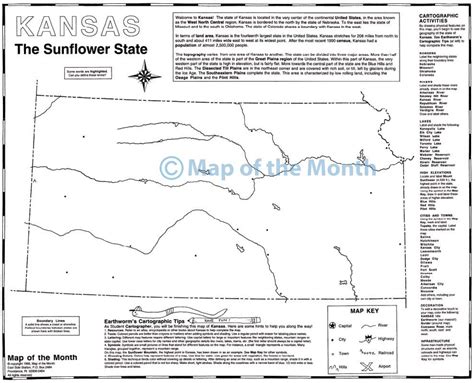 Kansas map - Blank outline map, 16 by 20 inches, activities included