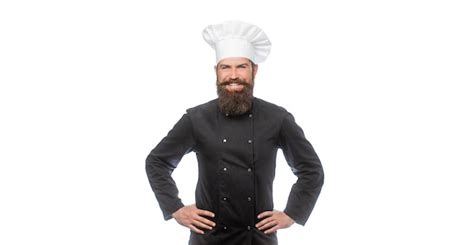 Confiado Chef Barbudo En Uniforme Blanco Cocinero Serio En Uniforme