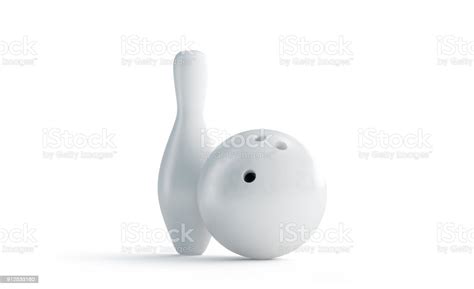 Blank White Bowling Ball And Skittle Mock Up Front View Stock Photo