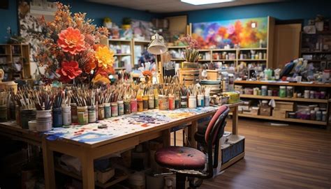 Premium Photo | Crafting table with wood paintbrushes and colorful ...