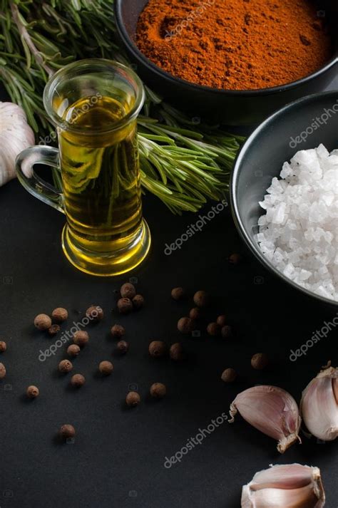 Spices Rosemary Allspice Garlic Oil And Salt Stock Photo By ©manera