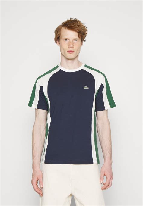 Lacoste T Shirt Med Print Navy Blue Green Flour Mörkblå