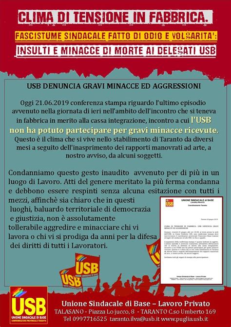 Tarantocontro Attivisti Usb Minacciati E La Solidariet Dello Slai