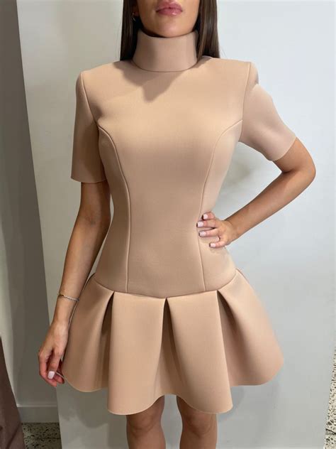 Mariam Seddiq Chloe Neoprene Mini Dress Nude Dresses 4 Hire