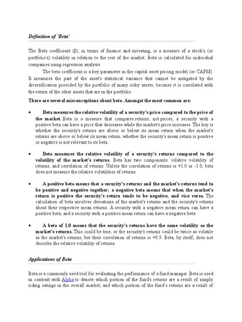 Beta Coefficient | PDF | Beta (Finance) | Business Economics