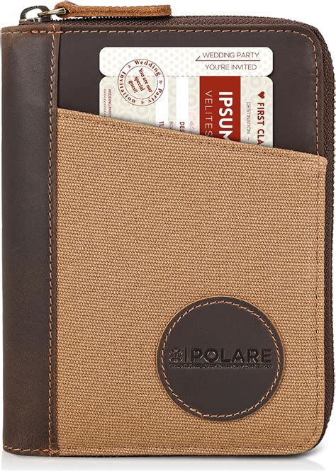 Polare Full Grain Leather Canvas Trim Dual Passport Wallet And Rfid Blocking Bifold