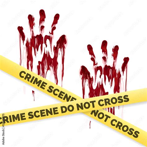 Crime Poster With Bloody Handprints And Police Crime Scene Scoth