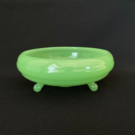 Rare Antique Fenton Jadeite Bowl Three Footed Jadeite Dish Etsy