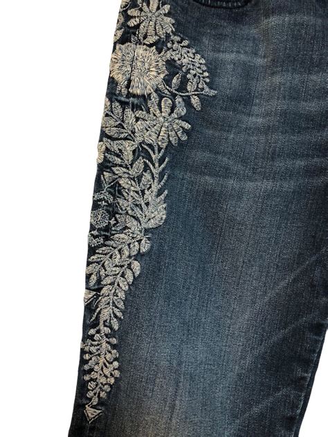 Driftwood Jackie Floral Embroidered Skinny Jeans Blue Gem