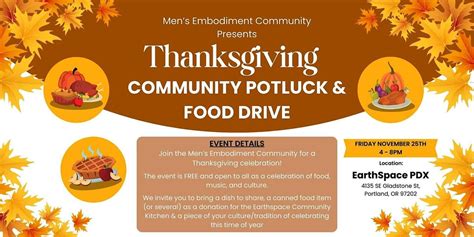 Thanksgiving Potluck And Food Drive Earth Space Pdx Portland