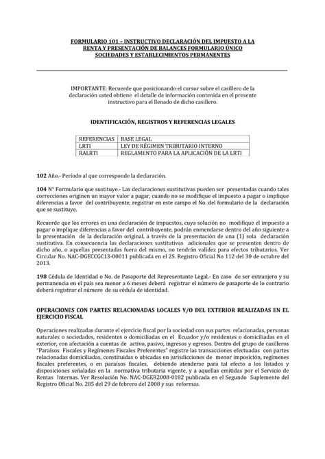 Pdf Formulario Instructivo Declaraci N Del Impuesto A La