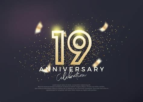 19주년 축하를 위한 골드 라인 디자인 포스터 배너 축하 인사말을 위한 프리미엄 벡터 프리미엄 벡터