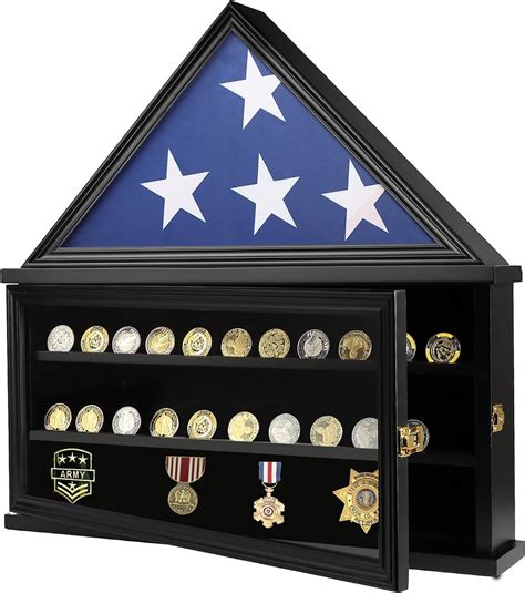 Jinchuan Large Military Burial Flag Coin Display Case Black Solid Wood