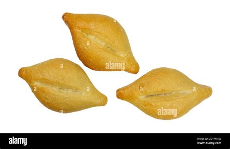 Three Freshly Baked Bolillo Bread Rolls Isolated On A White Background