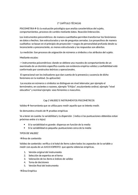 Final Tecnicas 2 1º CAPÍTULO TÉCNICAS PSICOMETRIA Es la evaluación