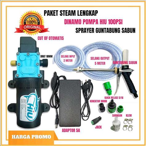 Promo Paket Lengkap Dinamo Pompa Air Dc Hiu 12v 100psi Alat Cuci Motor