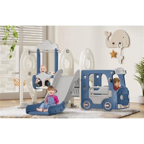 Seeutek Nylene 7 Ft Blue Gray With Swing Toddler Slide Indoor Outdoor