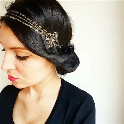 Headband Fleurs Bronze Et Perles Corail Head Band Vintage Style Boh Me