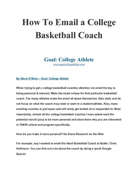 How To Email A College Basketball Coach