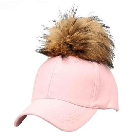 Women Raccoon Fur Ball Pu Hip Hop Hat Pu Leater Boy Girl Caps Raccoon