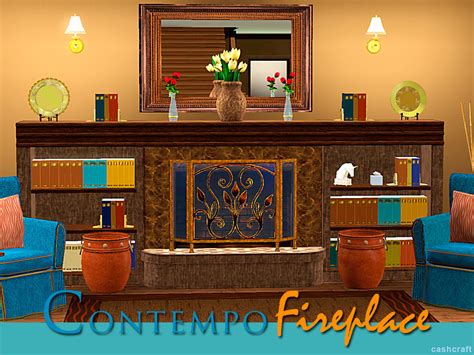 The Sims Resource Contempo Fireplace And Bookcase